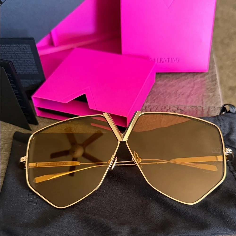 Valentino V Hexagon Glasses and  Black Leather Crossbody